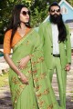 Art Silk Saree with Embroidered in Light Green