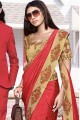 Red Saree in Art Silk with Embroidered