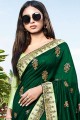 Dark Green Art Silk Saree with Embroidered