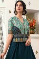 Silk Lehenga Choli with Embroidery in Teal Blue