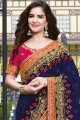 Navy Blue Georgette Saree with Embroidered