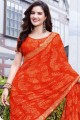Georgette Saree in Orange with Embroidered