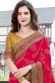 Dark Pink Georgette Embroidered Saree with Blouse