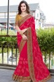 Dark Pink Georgette Embroidered Saree with Blouse