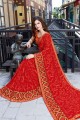 Dazzling Red Saree in Embroidered Georgette