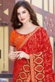 Dazzling Red Saree in Embroidered Georgette