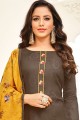 Grey Churidar Salwar Kameez in Art Silk with Art Silk