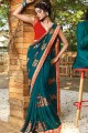 Contemporary Embroidered Art Silk Saree in Teal Blue