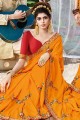 Saree in Mustard Yellow Art Silk with Embroidered