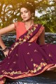 Saree in Purple Art Silk with Embroidered