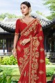 Designer Red Art Silk Saree with Embroidered