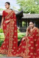 Designer Red Art Silk Saree with Embroidered
