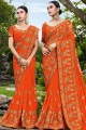 Orange Art Silk Saree with Embroidered