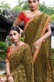 Art Silk Saree in Olive Green with Embroidered