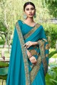 Blue Saree in Embroidered Art Silk