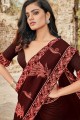 Embroidered Saree in Maroon Silk