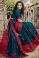 Latest Ethnic Teal Blue Saree with Embroidered Silk
