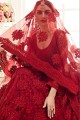 Red Embroidered Lehenga Choli in Net with Dupatta