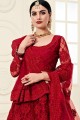 Red Embroidered Lehenga Choli in Net with Dupatta