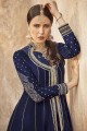 Royal Blue Churidar Anarkali Suits in Velvet with Velvet
