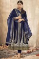 Royal Blue Churidar Anarkali Suits in Velvet with Velvet