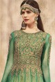 Net Churidar Anarkali Suits in Green Net