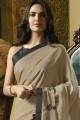 Contemporary Georgette & Satin Saree with Embroidered in Cream