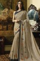 Contemporary Georgette & Satin Saree with Embroidered in Cream