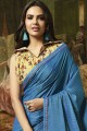 Fascinating Blue Silk Embroidered Saree with Blouse