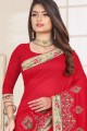Embroidered Art Silk Saree in Red