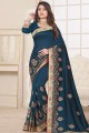 Art Silk Saree in Teal Blue with Embroidered