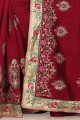 Maroon Embroidered Saree in Art Silk