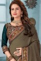 Silk Saree with Embroidered in Dusty Brown