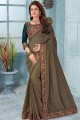 Silk Saree with Embroidered in Dusty Brown