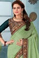 Embroidered Silk Saree in Light Green