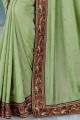 Embroidered Silk Saree in Light Green