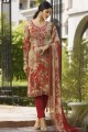 Red Crepe Straight Pant Suit with dupatta