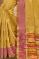 Weaving Cotton Light Yellow Saree Blouse