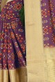 Printed Linen & Silk Saree in Purple with Blouse