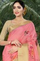 Linen & Silk Saree with Printed in Pink