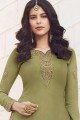 Georgette Sharara Suits in Light olive Green with dupatta