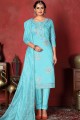 Sky Blue Cotton Straight Pant Straight Pant Suit with Cotton