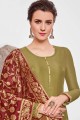 Chanderi Palazzo Suits with Chanderi in Olive Green