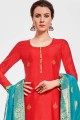 Red Chanderi Palazzo Suits with Chanderi