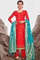 Red Chanderi Palazzo Suits with Chanderi
