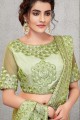 Pastel Green Embroidered Satin & Silk Saree
