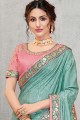 Jacquard & Silk Saree in Light Blue with Embroidered
