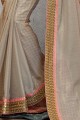 Sand Grey Saree in Embroidered Georgette & Silk
