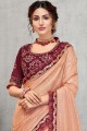 Latest Georgette & Silk Saree in Peach with Embroidered