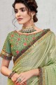 Georgette & Silk Saree with Embroidered in Pastel Green